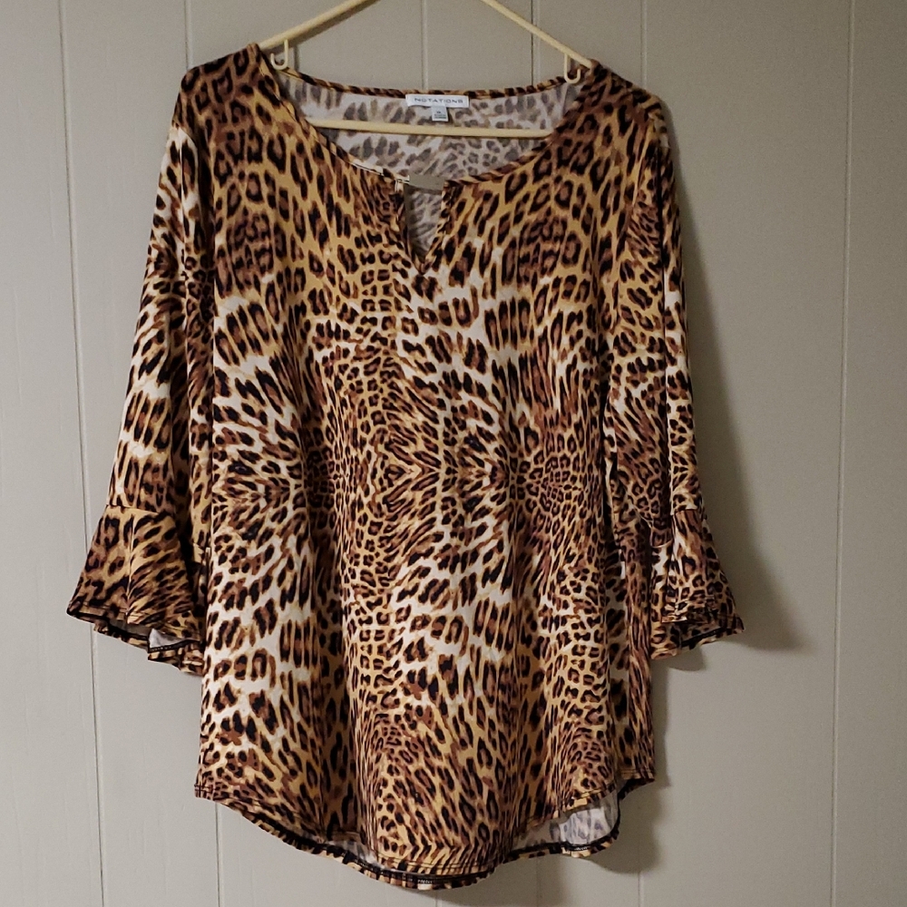 Notations Animal Print Blouse - Brown and Black.